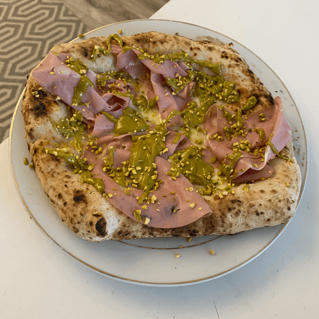 Mozzarella, mortadella, and pistachio